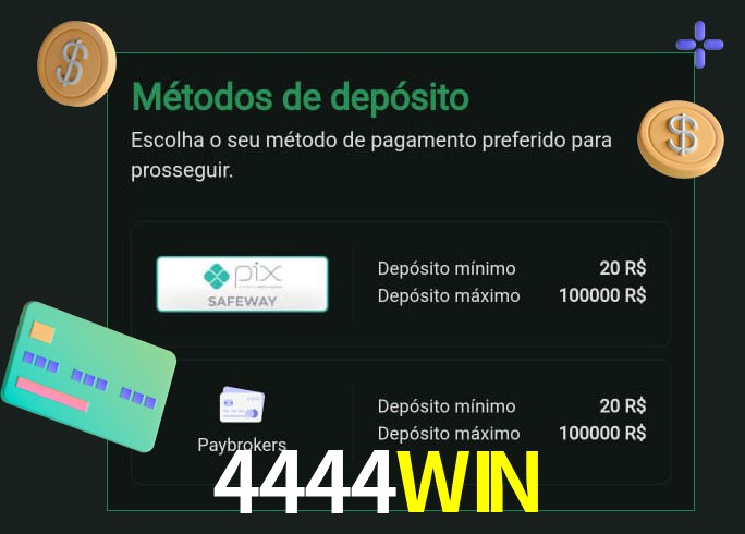 O cassino 4444WIN oferece uma grande variedade de métodos de pagamento